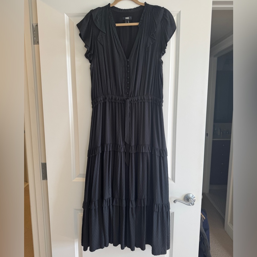 Paige Ruffle Black Midi Dress - Size L (10/12)